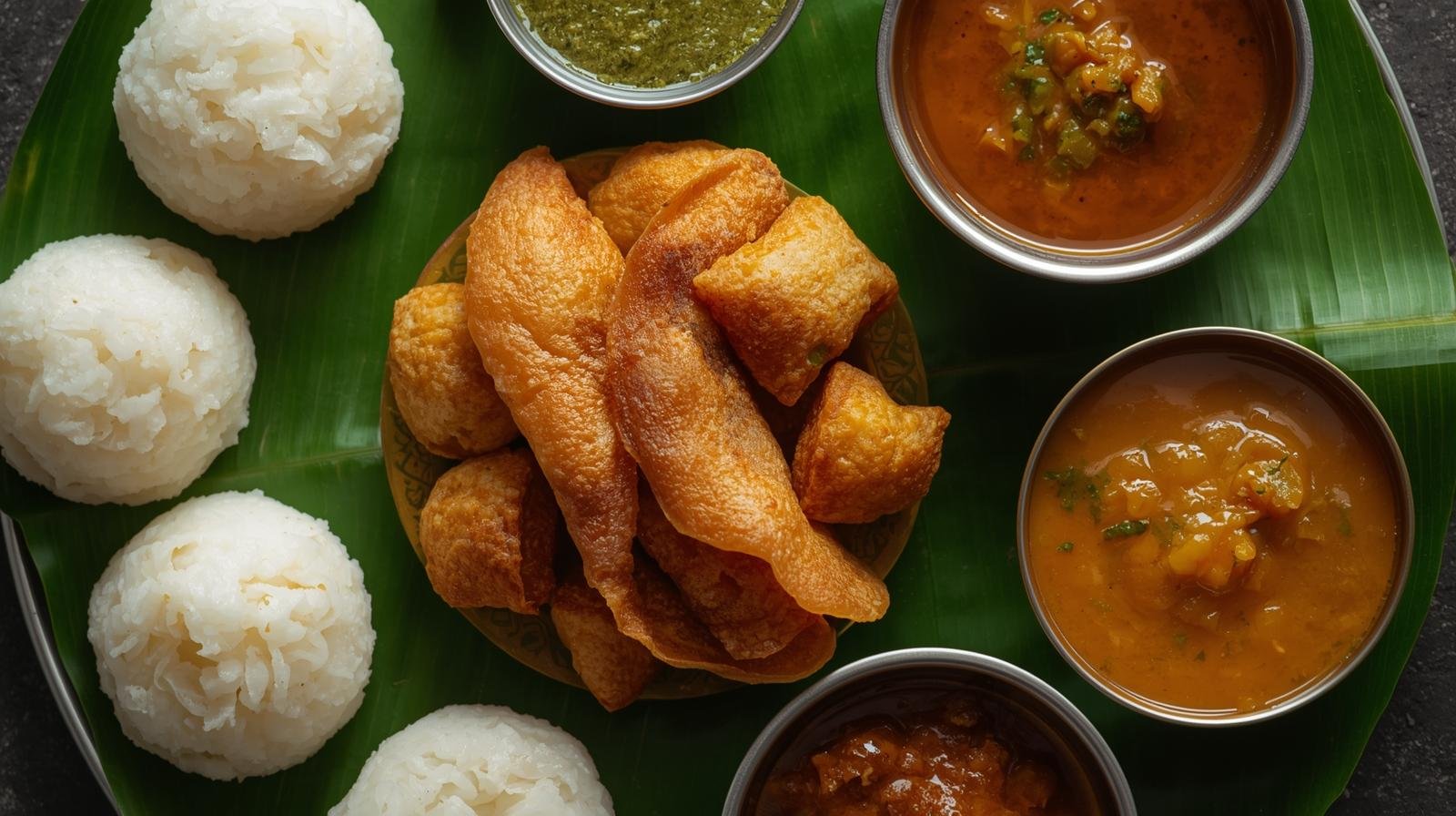 dosa and idli with chutney and sambar